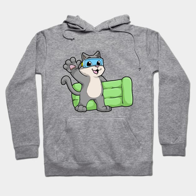 Cat at Swimming with Swimming goggles Hoodie by Markus Schnabel